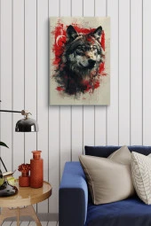Türk Bayrağı Detaylı İri Kurt Yağlı Kanvas Tablo thumbnail 4