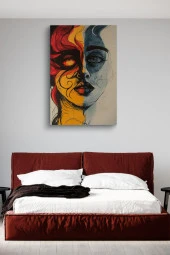 Güneş ve Ay Detaylı Yüz Görünümü Yağlı Kanvas Tablo thumbnail 2