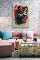 Türk Bayrağı Detaylı İri Kurt Yağlı Kanvas Tablo thumbnail 6