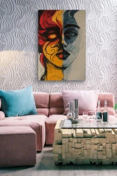 Güneş ve Ay Detaylı Yüz Görünümü Yağlı Kanvas Tablo thumbnail 5