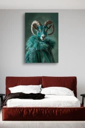 Kıyafet Giymiş Mavi Koç Portre Yağlı Kanvas Tablo thumbnail 2