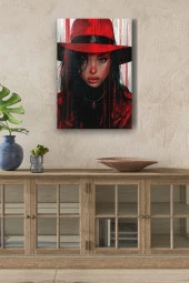 Kırmızı Şapkalı Siyahi Kadın Dekoratif Portre Yağlı Kanvas Tablo thumbnail 1