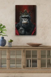 Modern Taç Takmış Goril Portre Yağlı Kanvas Tablo thumbnail 1
