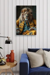 Modernist Kıyafet Giymiş Aslan Portre Yağlı Kanvas Tablo thumbnail 3