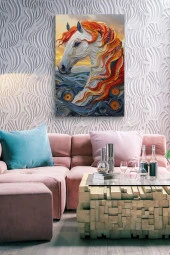 Turuncu Detaylı Kubistik At Yağlı Kanvas Tablo thumbnail 6