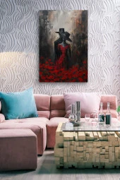 Şapkalı Kadın ve Erkek Yağlı Kanvas Tablo thumbnail 7