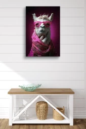 Pembe Gözlüklü Lama Yağlı Kanvas Tablo thumbnail 1