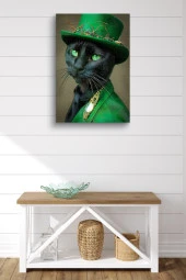 Modernist Kıyafet Giymiş Siyah Kedi Yağlı Kanvas Tablo thumbnail 2