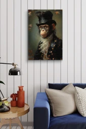 Modernist Nostalji Detaylı Maymun Portre Yağlı Kanvas Tablo thumbnail 4