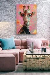 Çiçek Arka Planlı Zürafa Yağlı Kanvas Tablo thumbnail 6