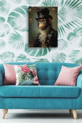 Modernist Nostalji Detaylı Maymun Portre Yağlı Kanvas Tablo thumbnail 5