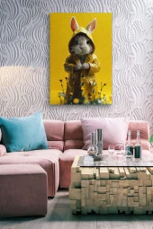 Yağmurluk Giyen Şirin Sincap Çocuk Odası Yağlı Kanvas Tablo thumbnail 6