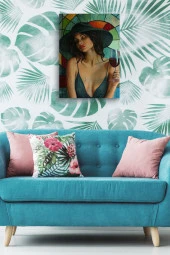 Şarap İçen Kadın Portre Yağlı Kanvas Tablo thumbnail 5