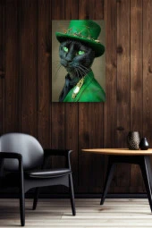 Modernist Kıyafet Giymiş Siyah Kedi Yağlı Kanvas Tablo thumbnail 5