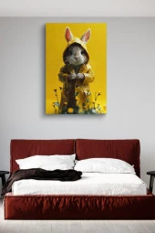 Yağmurluk Giyen Şirin Sincap Çocuk Odası Yağlı Kanvas Tablo thumbnail 3