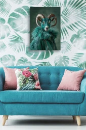 Kıyafet Giymiş Mavi Koç Portre Yağlı Kanvas Tablo thumbnail 4