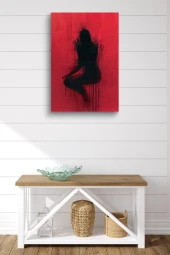 Kırmızı Duvar Önündeki Siyah Silüet Yağlı Kanvas Tablo thumbnail 2