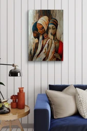 Afrikalı Kadınlar Soyutsal Çizim Yağlı Kanvas Tablo thumbnail 4