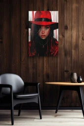 Kırmızı Şapkalı Siyahi Kadın Dekoratif Portre Yağlı Kanvas Tablo thumbnail 6