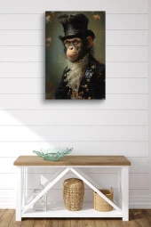 Modernist Nostalji Detaylı Maymun Portre Yağlı Kanvas Tablo thumbnail 2