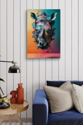 Renkli Sanatsal 3D Görünümlü Gergedan Başı Yağlı Kanvas Tablo thumbnail 4