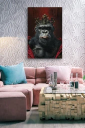 Modern Taç Takmış Goril Portre Yağlı Kanvas Tablo thumbnail 6