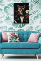 Takım Elbiseli Leopar Yağlı Kanvas Tablo thumbnail 5