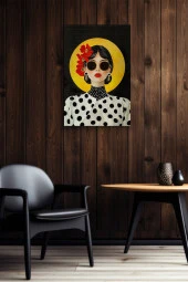 Kırmızı Çiçek Detaylı Kadın Çizim Yağlı Kanvas Tablo thumbnail 6