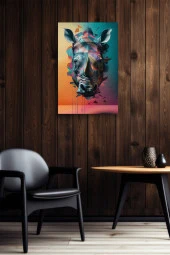 Renkli Sanatsal 3D Görünümlü Gergedan Başı Yağlı Kanvas Tablo thumbnail 6