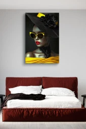 Modernist Sarı ve Siyah Detaylı Kadın Portre Yağlı Kanvas Tablo thumbnail 2