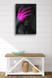 Pembe Renk Detaylı Siyah Kadın Portre Yağlı Kanvas Tablo thumbnail 2
