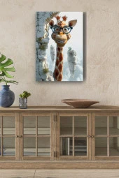 Gözlüklü Gülen Zürafa Çocuk Odası Yağlı Kanvas Tablo thumbnail 1