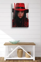 Kırmızı Şapkalı Siyahi Kadın Dekoratif Portre Yağlı Kanvas Tablo thumbnail 2