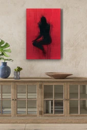Kırmızı Duvar Önündeki Siyah Silüet Yağlı Kanvas Tablo thumbnail 1