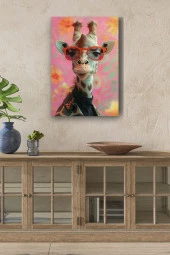 Çiçek Arka Planlı Zürafa Yağlı Kanvas Tablo thumbnail 1