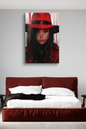 Kırmızı Şapkalı Siyahi Kadın Dekoratif Portre Yağlı Kanvas Tablo thumbnail 3
