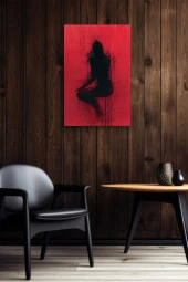 Kırmızı Duvar Önündeki Siyah Silüet Yağlı Kanvas Tablo thumbnail 5