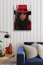 Kırmızı Şapkalı Siyahi Kadın Dekoratif Portre Yağlı Kanvas Tablo thumbnail 4