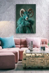 Kıyafet Giymiş Mavi Koç Portre Yağlı Kanvas Tablo thumbnail 6