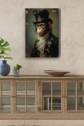 Modernist Nostalji Detaylı Maymun Portre Yağlı Kanvas Tablo thumbnail 1