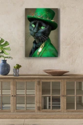 Modernist Kıyafet Giymiş Siyah Kedi Yağlı Kanvas Tablo thumbnail 1