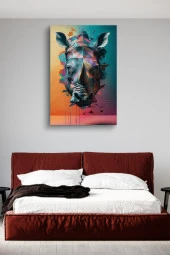 Renkli Sanatsal 3D Görünümlü Gergedan Başı Yağlı Kanvas Tablo thumbnail 3
