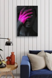 Pembe Renk Detaylı Siyah Kadın Portre Yağlı Kanvas Tablo thumbnail 4