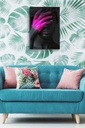 Pembe Renk Detaylı Siyah Kadın Portre Yağlı Kanvas Tablo thumbnail 5