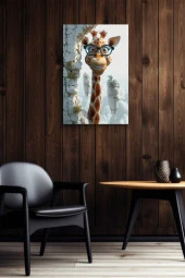 Gözlüklü Gülen Zürafa Çocuk Odası Yağlı Kanvas Tablo thumbnail 5