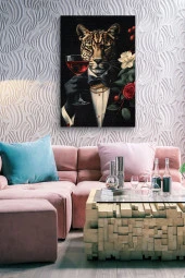 Takım Elbiseli Leopar Yağlı Kanvas Tablo thumbnail 7