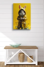 Yağmurluk Giyen Şirin Sincap Çocuk Odası Yağlı Kanvas Tablo thumbnail 2
