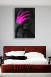 Pembe Renk Detaylı Siyah Kadın Portre Yağlı Kanvas Tablo thumbnail 3