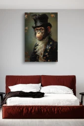 Modernist Nostalji Detaylı Maymun Portre Yağlı Kanvas Tablo thumbnail 3