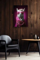 Pembe Gözlüklü Lama Yağlı Kanvas Tablo thumbnail 5